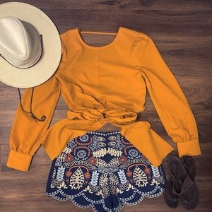 JOA embroidered scallop edge festival shorts